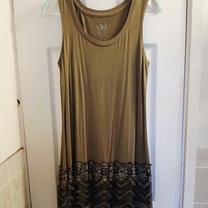 Logo By Lori Goldstein Knit Tank With Two-tone Lace Trim XS Brown Gold